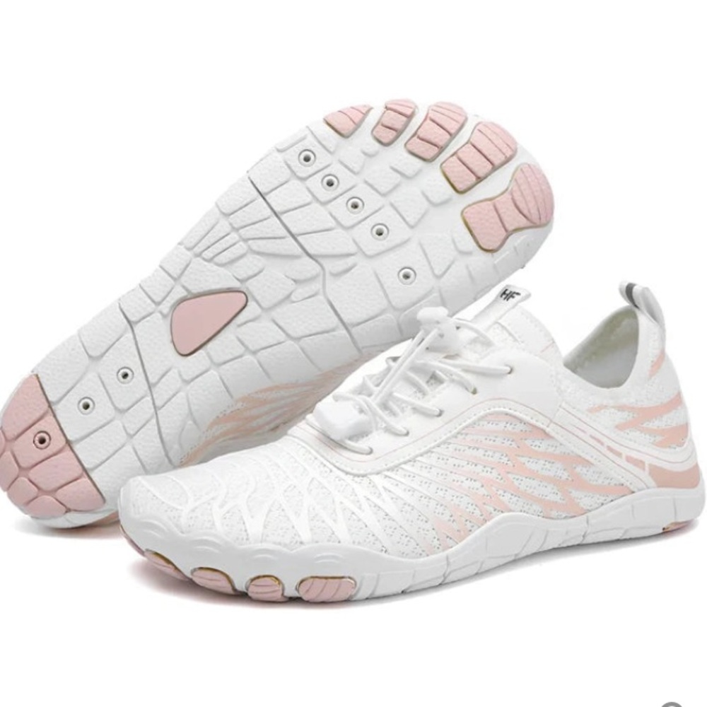 White and Pink Women's Athletic Shoes by Hike Footwear